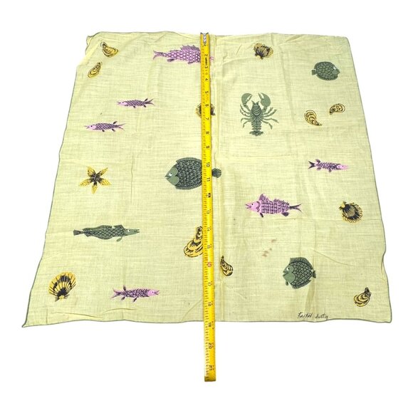 Vintage Faith Austin Sea Life Hand Printed Linen Scarf Boho Kitsch Nautical READ - Picture 9 of 11